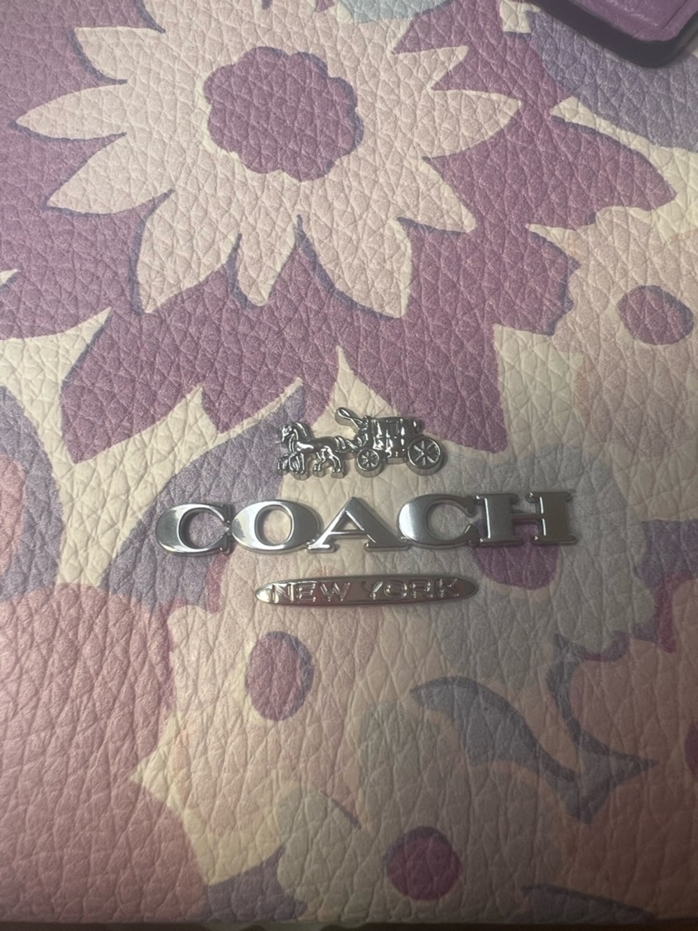 Coach Maggie Small Tote Floral Print Pebbled Leather Purple Ivory Crossbody EUC - Picture 14 of 16